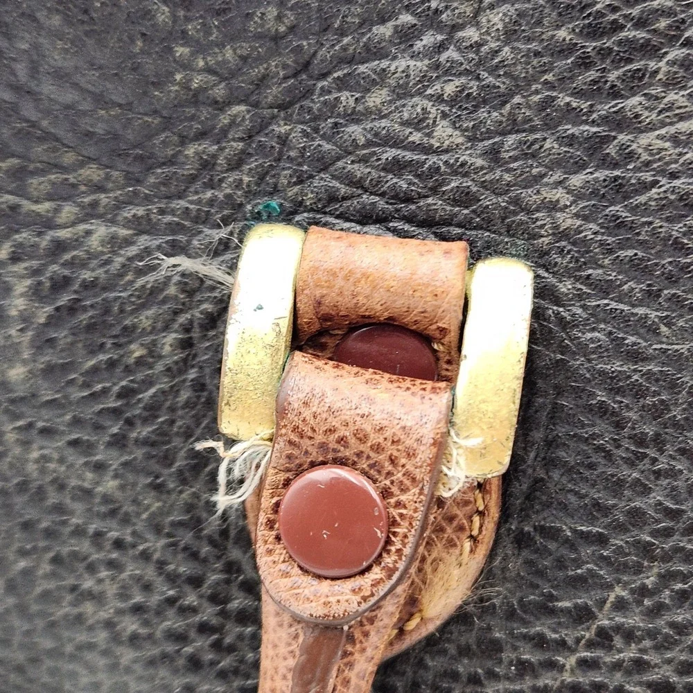 Vintage Liz Claiborne Leather Satchel Black Brown Bag Made in Korea‎ 12 Inch